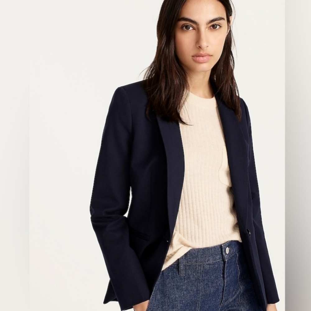 J.Crew Women's 100% Cotton Blazer Suit Jacket Size 2 Navy Business Office Career